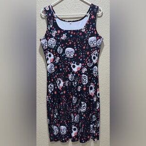 Skull and Floral Print Dress